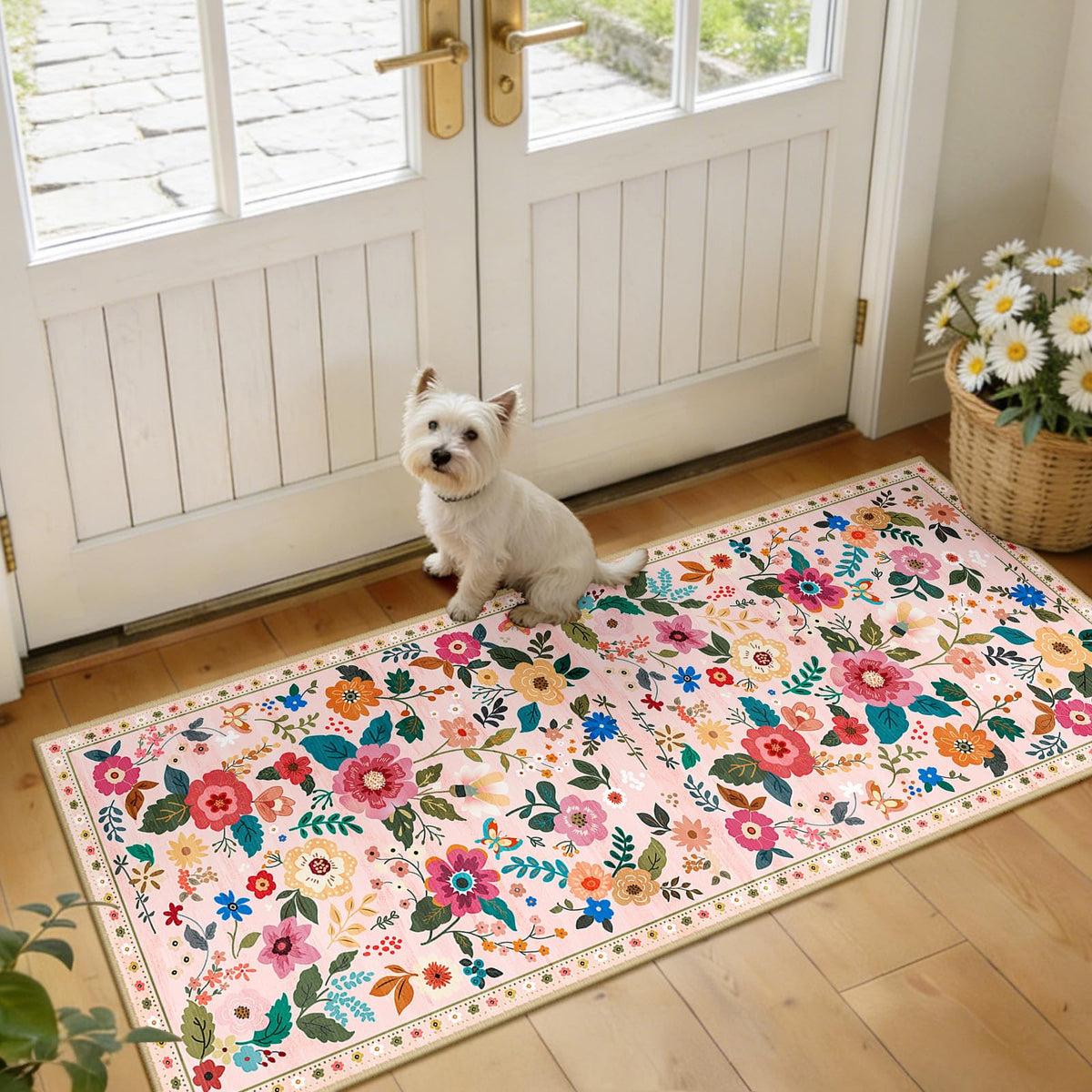 RELEANY Floral Washable 5x7 Area Rugs Pink