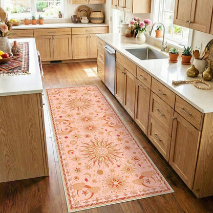 Vacuum-Friendly, 5x7 Washable Area Rug, Black Gold Beige Red