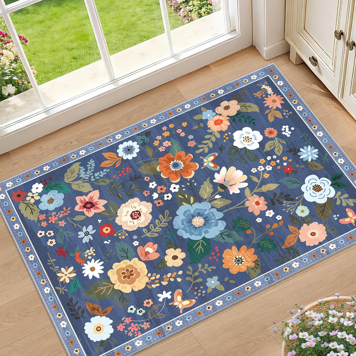 RELEANY Floral Washable 5x7 Area Rugs Pink