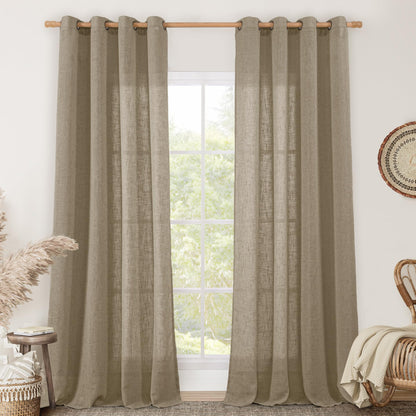 LAMIT Cream Ivory Linen Semi Sheer Curtains 84 inch Length for Bedroom
