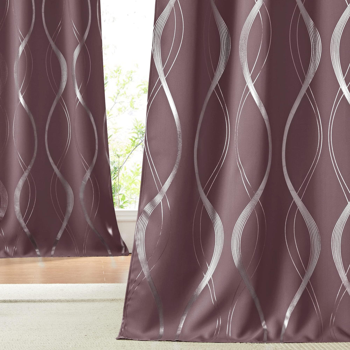 NICETOWN Grey Blackout Striped Pattern Curtains for Living Room, 52 x 84