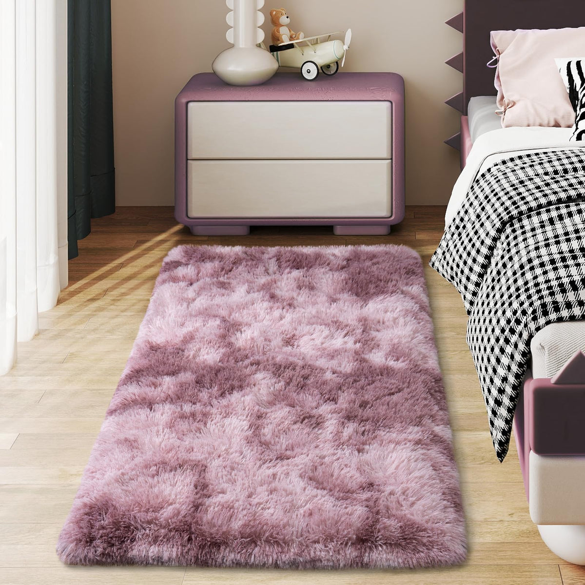 Ultra Soft Runner Rugs for Bedroom Hallways with Upgraded Non-Slip Rubber Backing & Thick Memory Sponge, 2x6 Feet Fluffy Shag Throw Area Rug for Bedside Dorm Dark Grey