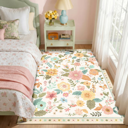 RELEANY Floral Washable 5x7 Area Rugs Pink