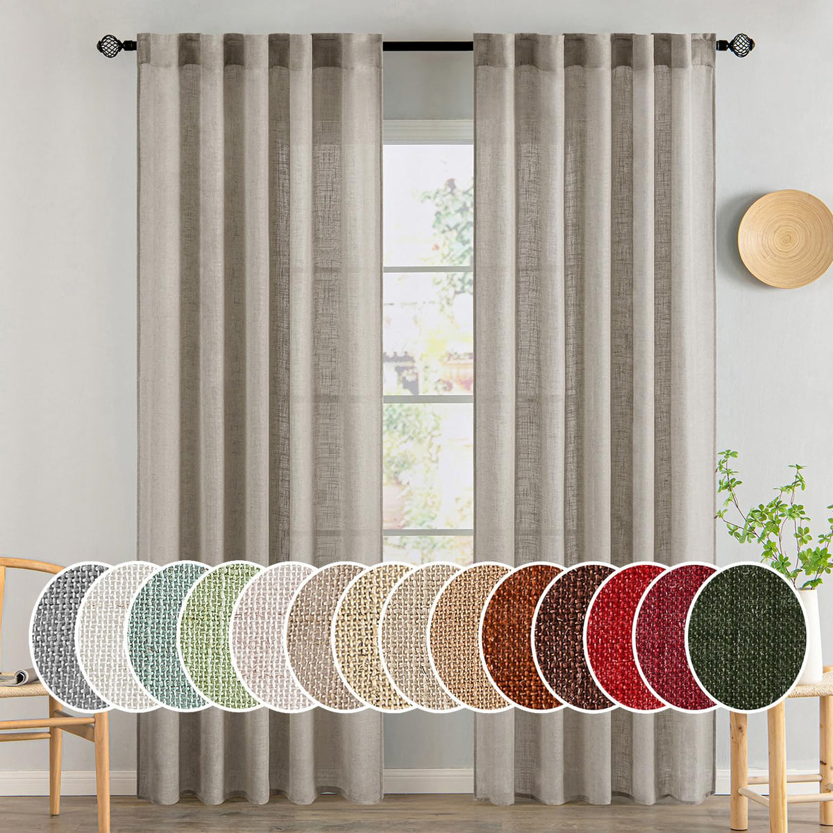 MIULEE Natural White Linen Curtains 52x84 Inch Long for Bedroom Living Room