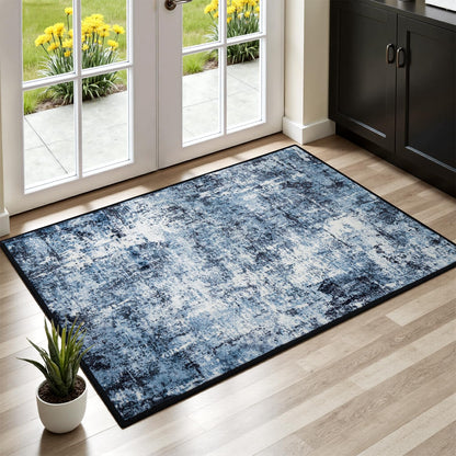 Rugflix 8x10 Area Rug for Living Room, Washable Navy Blue Dark Black Carpet