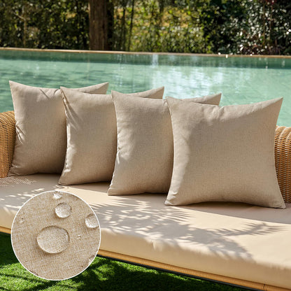 MIULEE Pack of 4 Decorative Outdoor Throw Pillow Covers Linen Waterproof Pillow Covers Summer Farmhouse Cushion Cases for Patio Garden Tent Balcony Couch Sofa 18x18 Inch Red/Turquoise