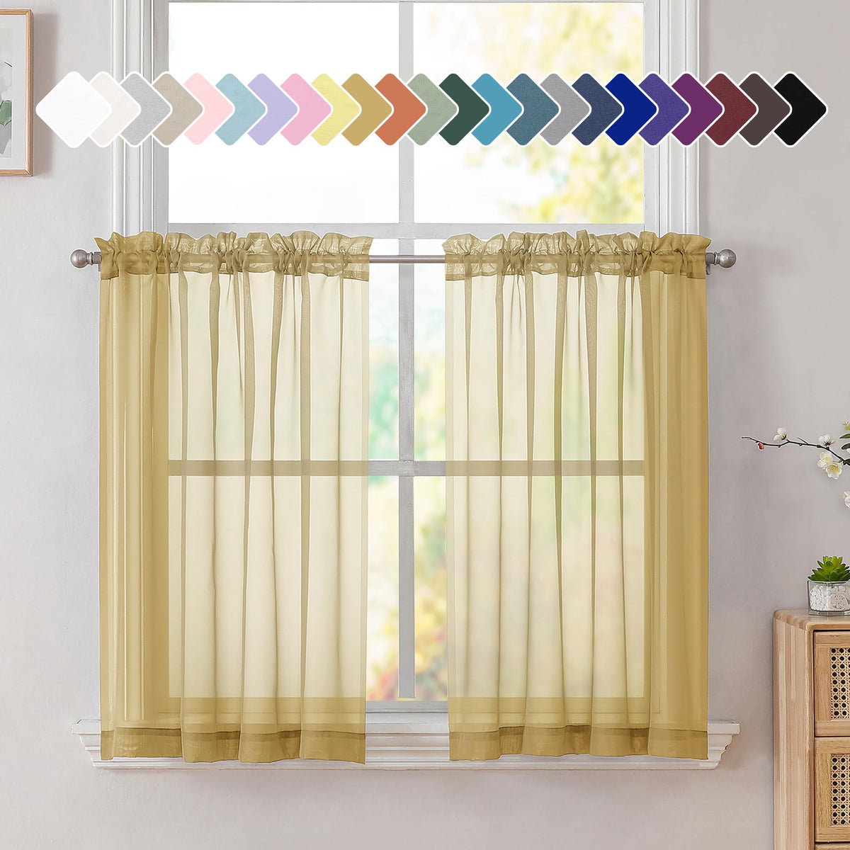 Simplebrand Black Sheer Curtains 84 Inches Long 2 Panels for Living Room