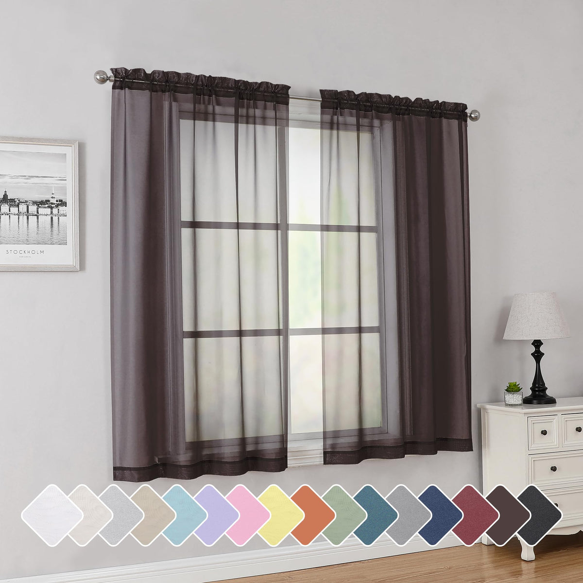 Simplebrand Black Sheer Curtains 84 Inches Long 2 Panels for Living Room