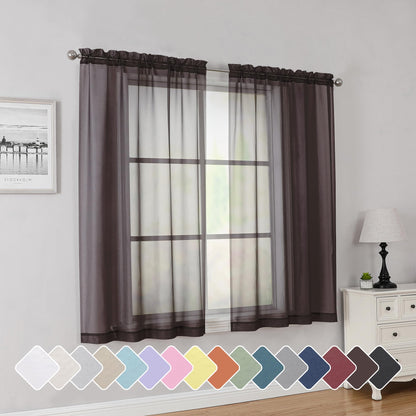 Simplebrand Black Sheer Curtains 84 Inches Long 2 Panels for Living Room