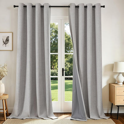 Joydeco Blackout Curtains 84 Inch Long, Linen Black Out Curtains for Bedroom 2 Panels with Grommet, Thermal Insulated, Noise Reducing Room Darkening Drapes Privacy Protection for Living Room Window