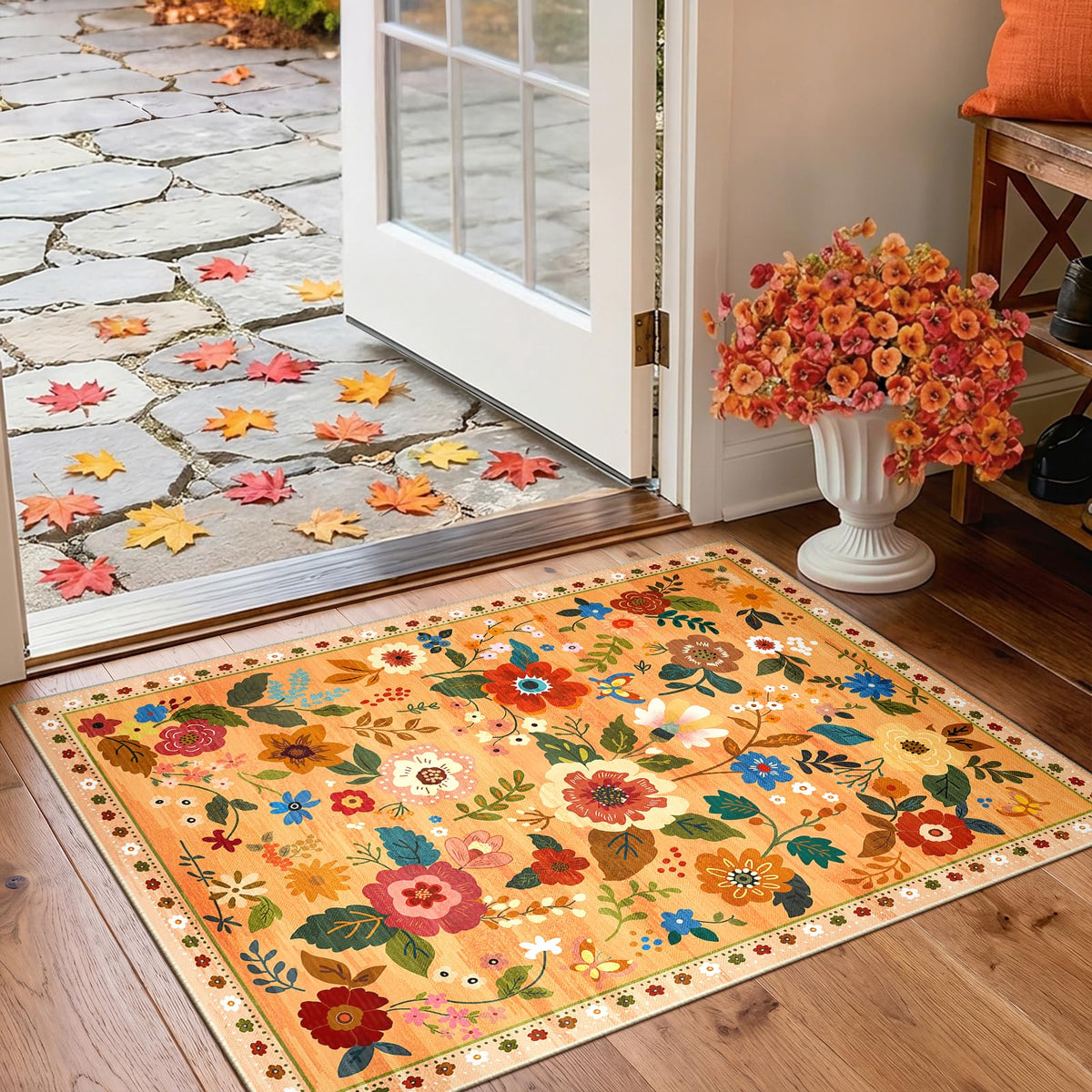 RELEANY Floral Washable 5x7 Area Rugs Pink