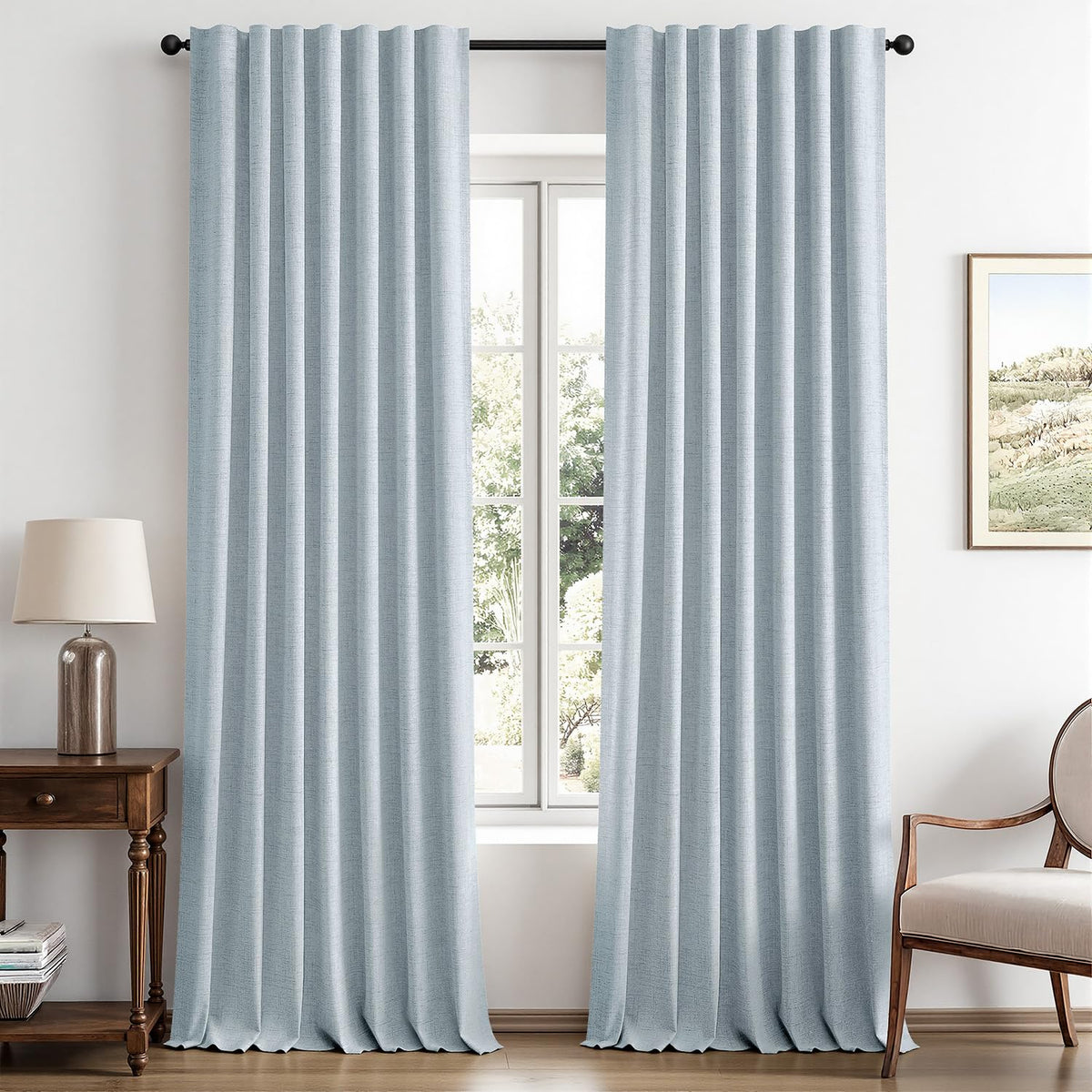 MIULEE 100% Blackout Linen Curtains for Bedroom 42 x 84 Inch Ivory 2 Panels