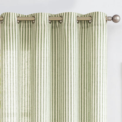 Vangao Linen Curtains for Living Room, Striped Blue Curtains 84L, 2 Panels