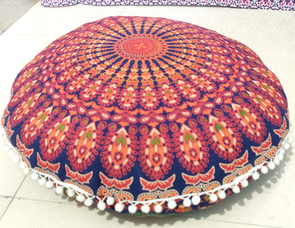 24" Black Gold Flower Mandala Barmeri Large Floor Pillow Cover Cushion Meditation Seating Ottoman Throw Cover Hippie Decorative Zipped Bohemian Pouf Ottoman Pom Pom Cases 24 " square