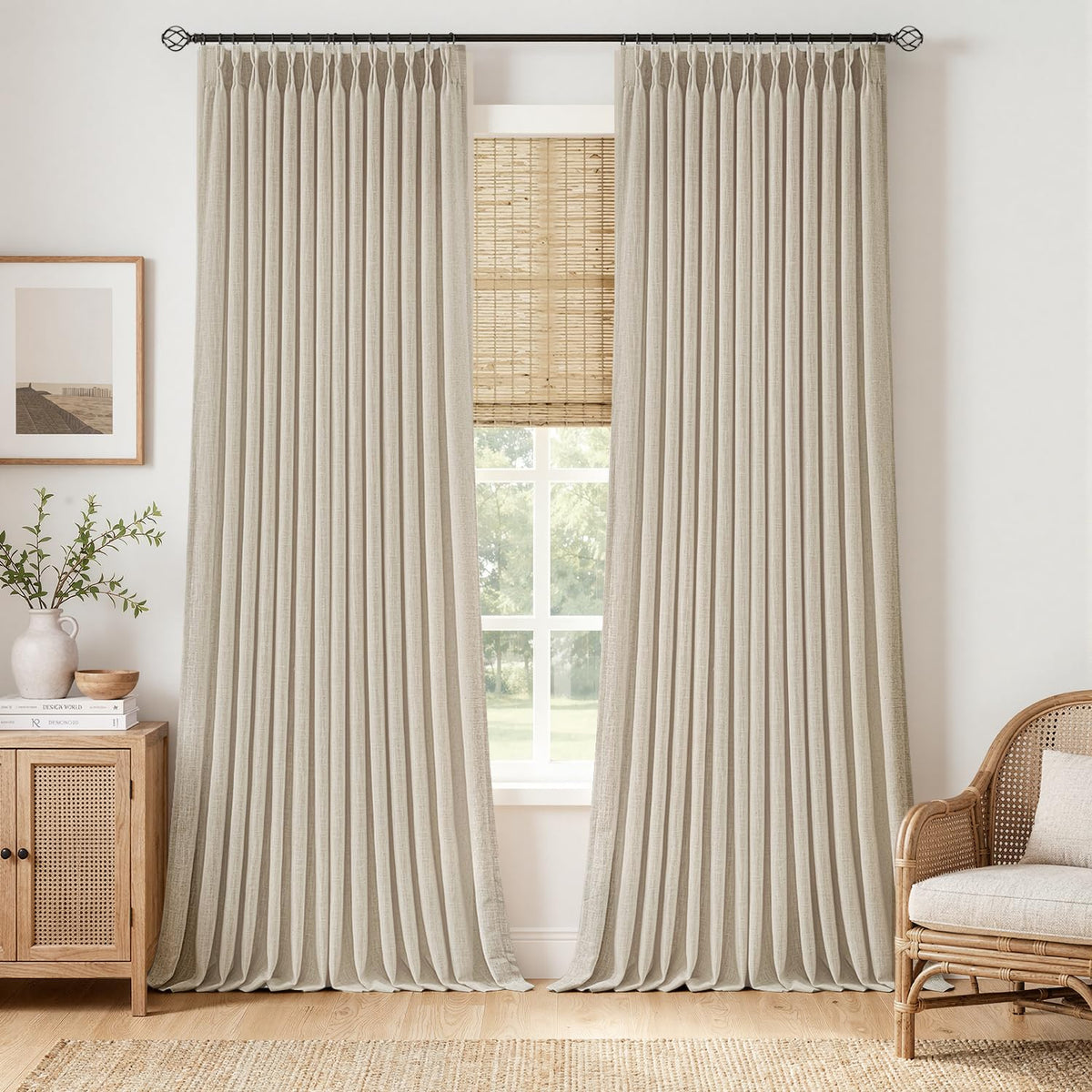 MIULEE Pinch Pleated Linen Curtains 90 Inches Long 2 Panels Natural