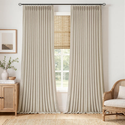 MIULEE Pinch Pleated Linen Curtains 90 Inches Long 2 Panels Natural