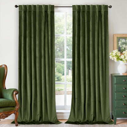 BGment Olive Green Velvet Blackout Curtains 52 x 84 Inch Length, 2 Panels