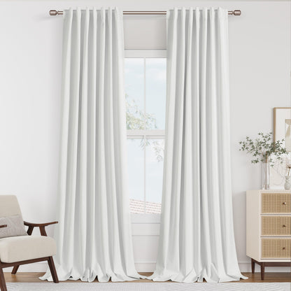 Guken Cream Linen Blackout Curtains 84 Inch Length 2 Panels Set for Living Room Bedroom Back Tab Thermal Insulated 100% Black Out Drapes Room Darkening Window Curtain Ivory Natural Beige