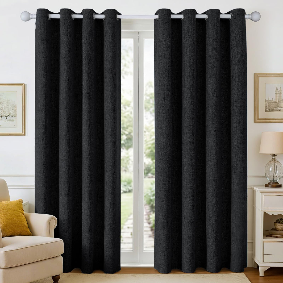 Joydeco 100% Blackout Curtains 63 Inch Length 2 Panels, Greyish White