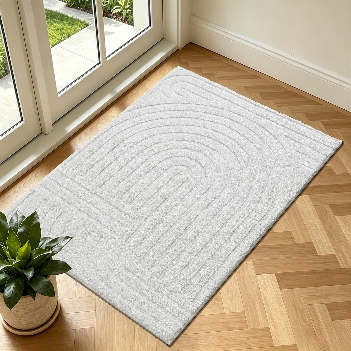 Pauwer 5x7 Area Rugs for Living Room, Modern Non Slip Washable Rug, Beige