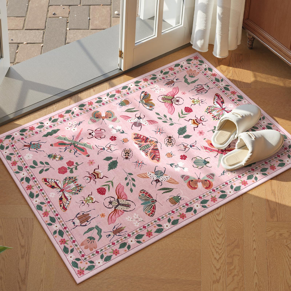 Lahome Bug Washable Area Rugs 5x7, Soft Green Rug for Living Room Bedroom