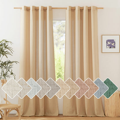 NICETOWN Natural Linen Curtains 84 inch Long 2 Panels Set, Grommet Top Thick Linen Burlap Semi Sheer Vertical Drapes Privacy Assured with Light Filtering for Bedroom/Living Room, W55 x L84