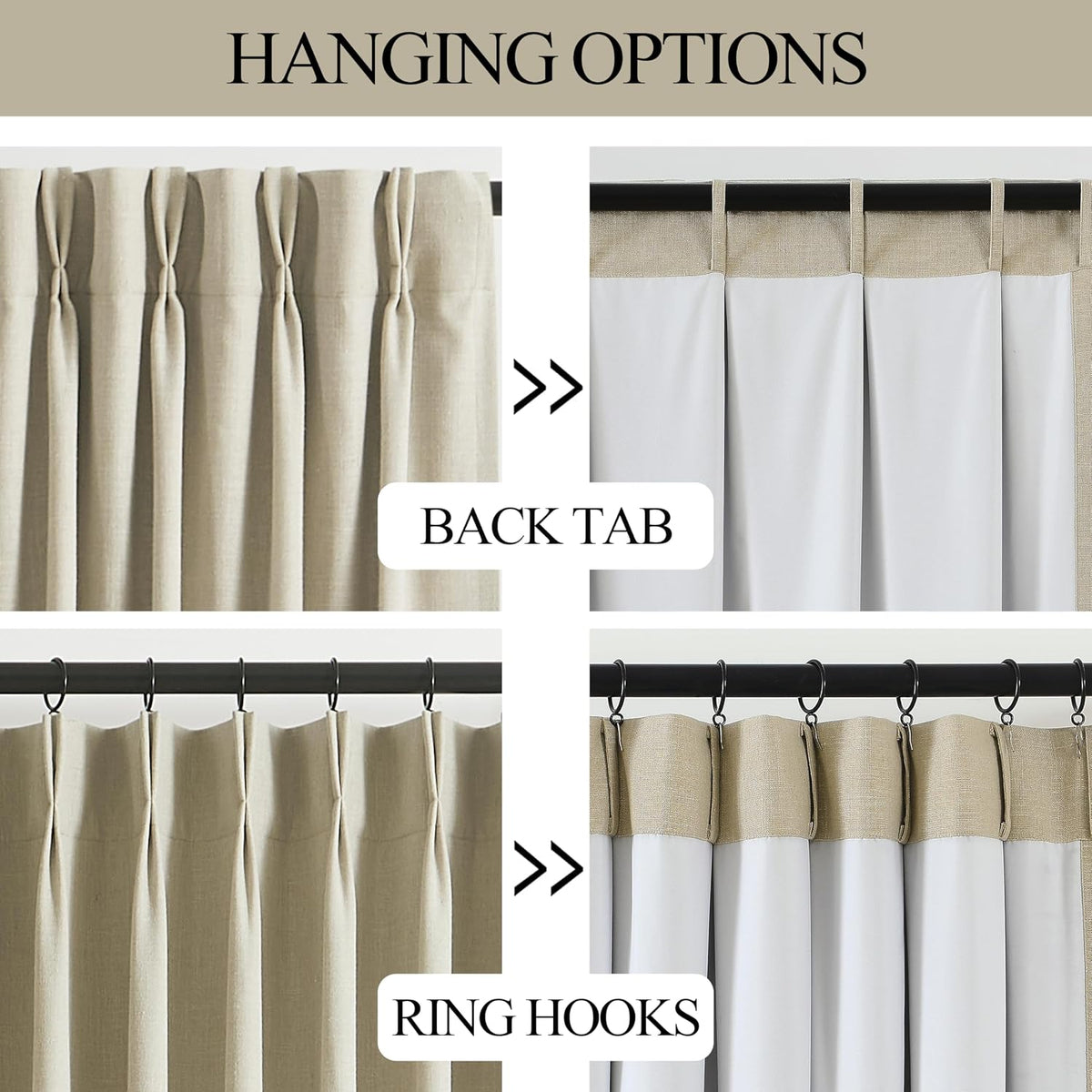 Vision Home Sand Pinch Pleated Full Blackout Curtains Linen Blended Room Darkening Window Curtains 95 inch for Living Room Bedroom Thermal Insulated Pinch Pleat Drapes with Hooks 2 Panel 40" Wx95 L