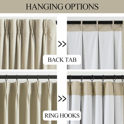 Vision Home Sand Pinch Pleated Full Blackout Curtains Linen Blended Room Darkening Window Curtains 95 inch for Living Room Bedroom Thermal Insulated Pinch Pleat Drapes with Hooks 2 Panel 40" Wx95 L