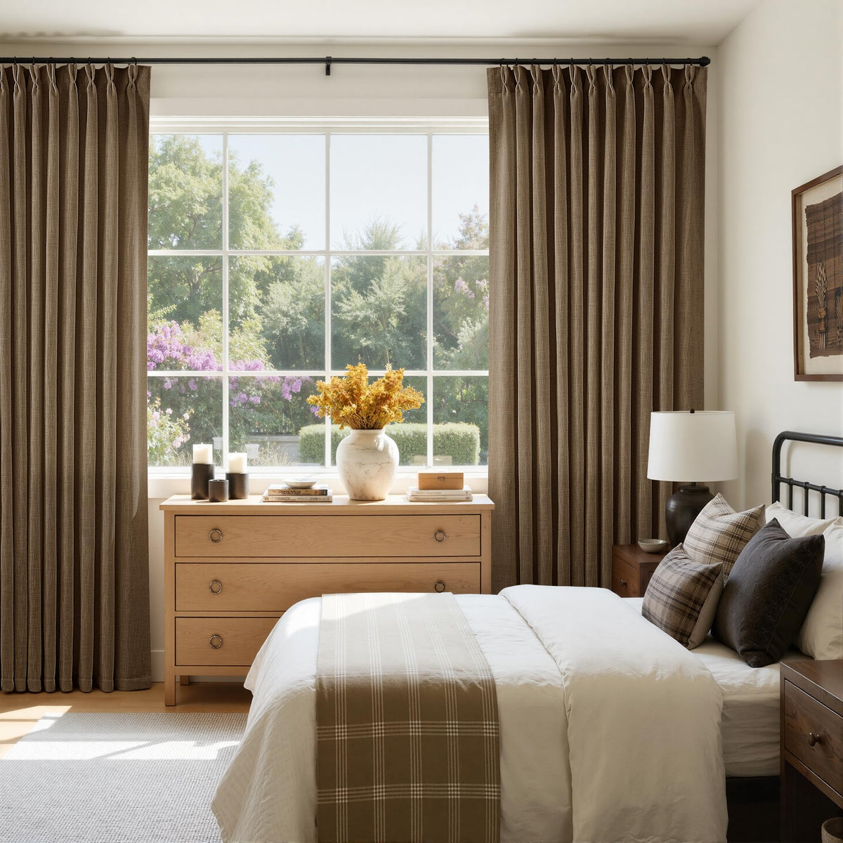 TWODRAPES Natural Pinch Pleated Linen Semi Sheer 84 Inch Curtains 2 Panels