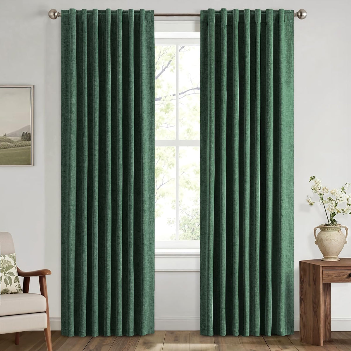 MIULEE 100% Blackout Linen Curtains for Bedroom 42 x 84 Inch Ivory 2 Panels