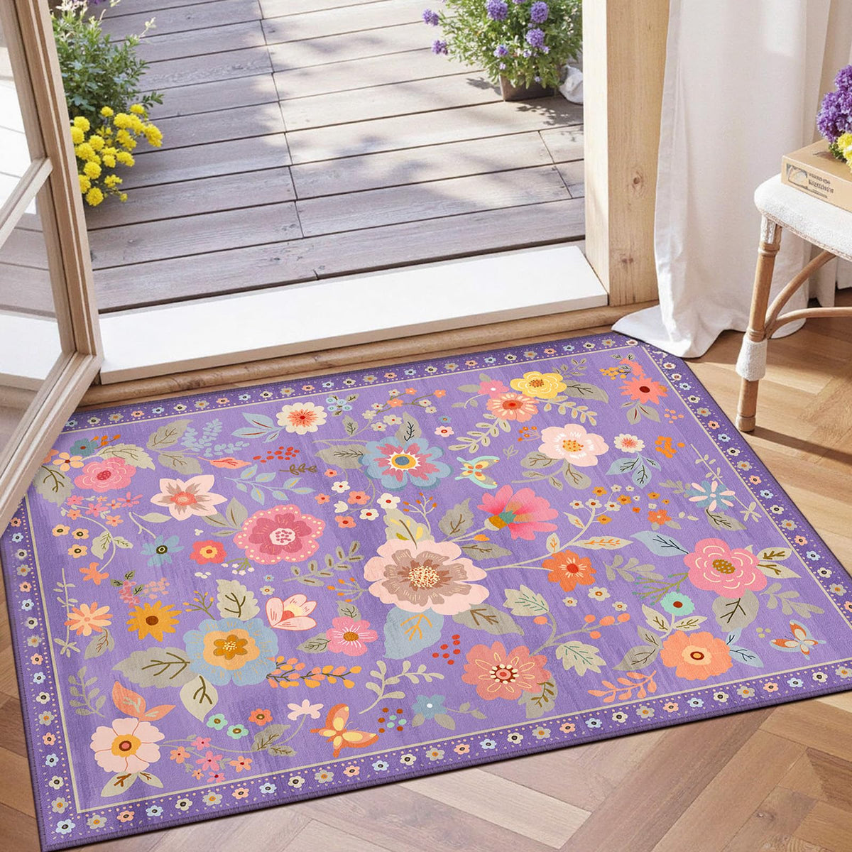 RELEANY Floral Washable 5x7 Area Rugs Pink