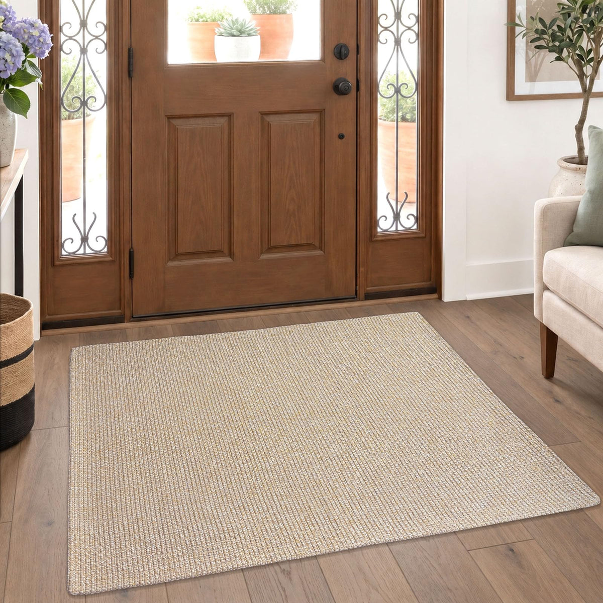 EARTHALL Washable Area Rug, Non Slip Entryway Rug, 4x6 Ft, Sand/Beige