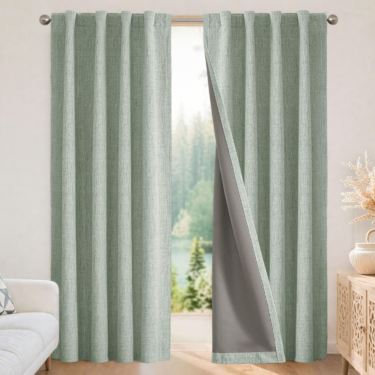 Joydeco 100% Blackout Curtains for Bedroom - Nature Linen 84 Inch Long