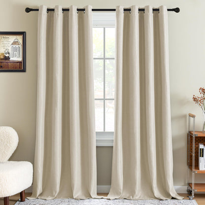 H.VERSAILTEX Linen Blackout Curtain 84 Inches Long for Bedroom/Living Room Thermal Insulated Grommet Linen Look Curtain Drapes Primitive Textured Burlap Effect Window Drapes 1 Panel - Heather Ivory