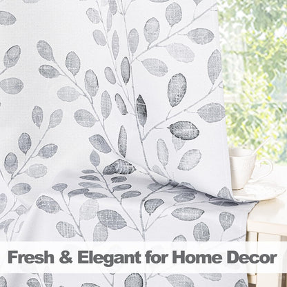 MYSKY HOME Grey Leaf Curtains 63 Inch Length for Bedroom Grommet 2 Panels
