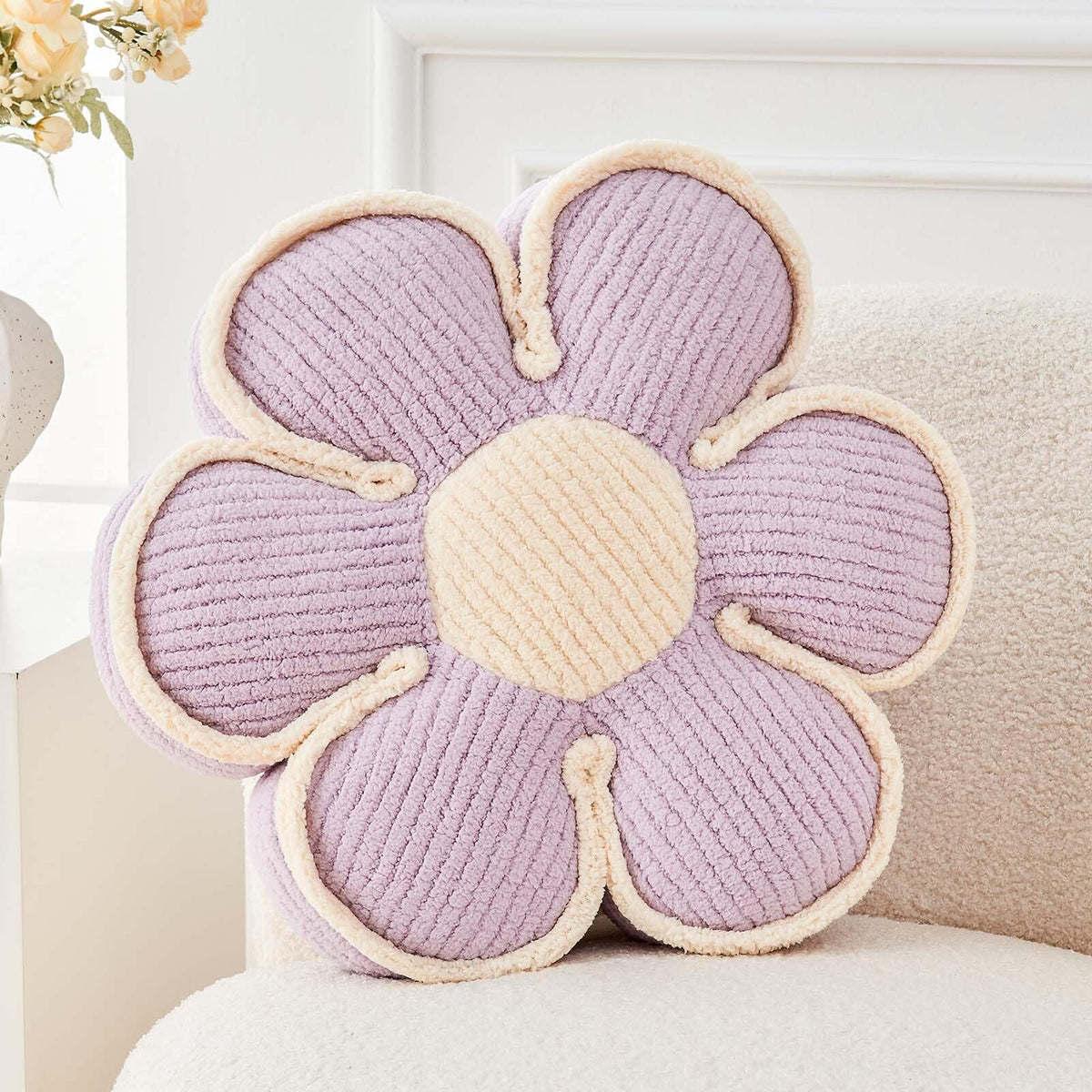 Kcvvcr Flower Pillow, Soft Flower Decorative Throw Pillow, Cute Daisy Flower Shaped Seating Floor Cushion Room Décor Plush Pillows for Sofa Couch Bed (13.7 Inch, Sage Green)