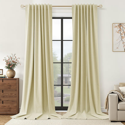 Guken Cream Linen Blackout Curtains 84 Inch Length 2 Panels Set for Living Room Bedroom Back Tab Thermal Insulated 100% Black Out Drapes Room Darkening Window Curtain Ivory Natural Beige