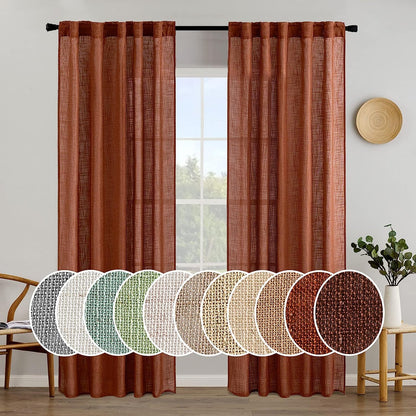 MIULEE Natural White Linen Curtains 52x84 Inch Long for Bedroom Living Room