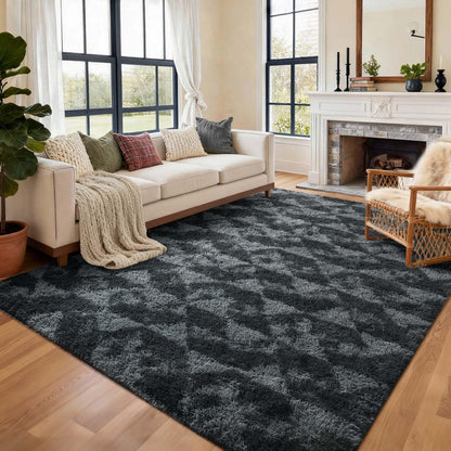 6x9 Ft Large Shag Rugs for Living Room Decor, Tie-Dyed Ultra Soft Fluffy Furry Area Rugs for Bedroom Indoor Floor, Aesthetic Carpet for Kids Home (Dark Grey)