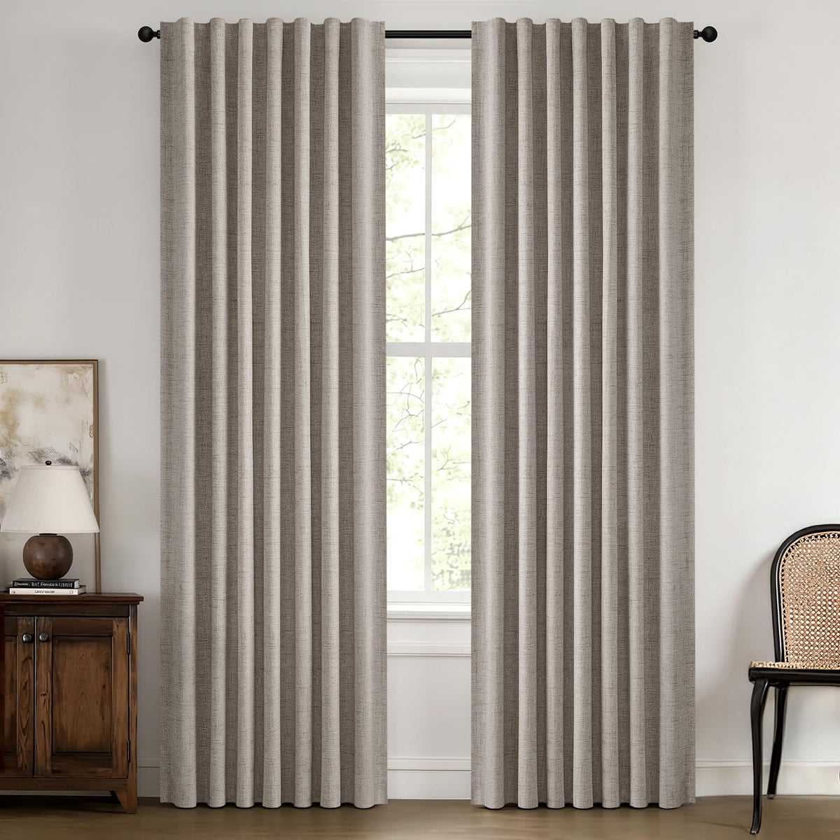 MIULEE 100% Blackout Linen Curtains for Bedroom 42 x 84 Inch Ivory 2 Panels