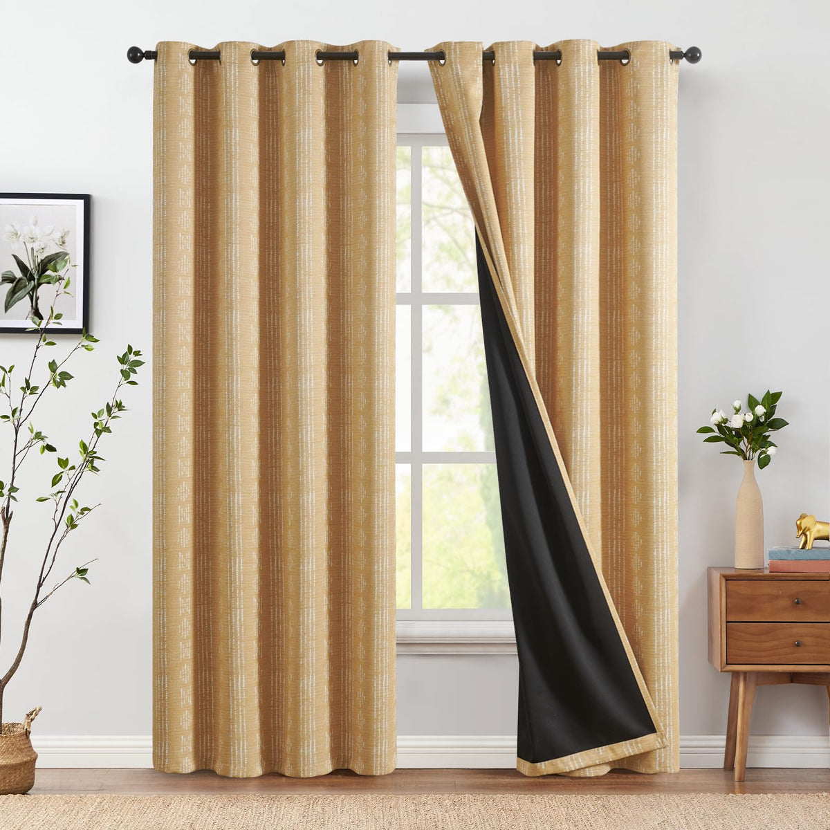 jinchan Boho Blackout Curtains 63 Inch Length Moon Phase Printed Drapes