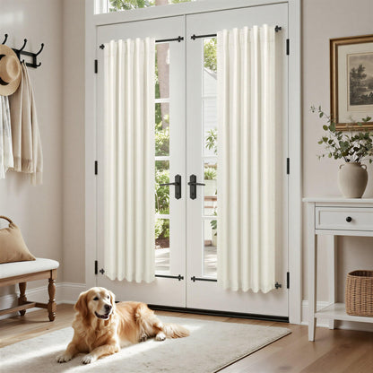 100% Blackout Curtains 84 Inch Length 2 Panels Set Neutral Boho Linen Farmhouse for Bedroom Windows Living Room Darkening Thermal Insulated Drapes Natural Cream Ivory 7ft Long Back Tab Pleated Pocket