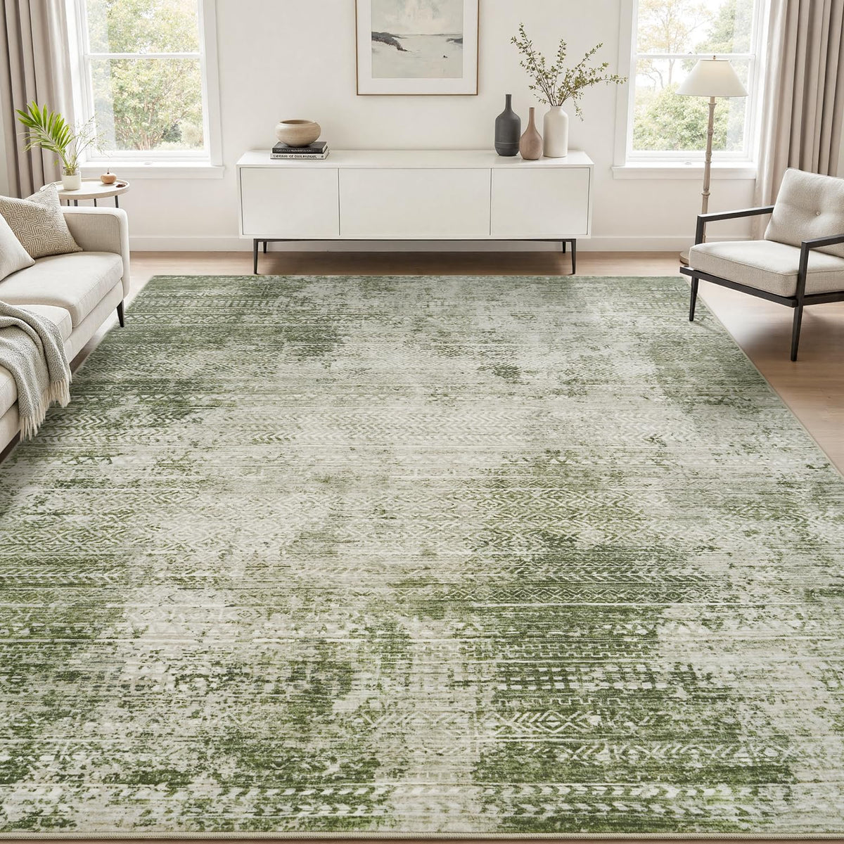 5x7 Area Rugs for Living Room Machine Washable Rug Distressed Indoor Carpet Neutral Moroccan Boho Rug Ultra Soft Area Rug for Bedroom Dining Room Playroom Office, Grey