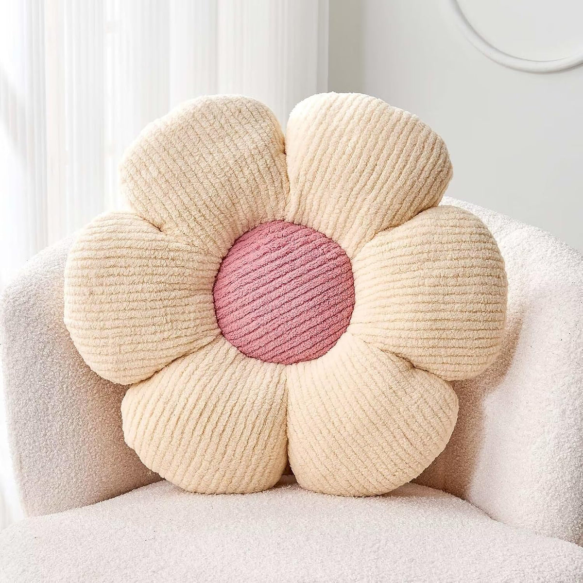 Kcvvcr Flower Throw Pillow, Soft White 14.9" Shaped Floor Pillow for Home Decor, Cute Aesthetic Plush Decorative Pillows for Bed, Sofa, Couch