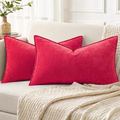 decorUhome Chenille Beige Velvet Throw Pillow Covers 18x18 Set of 2