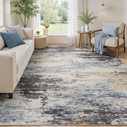 8x10 Area Rug for Living Room, Abstract Washable Non-Slip Large Rugs, Gold