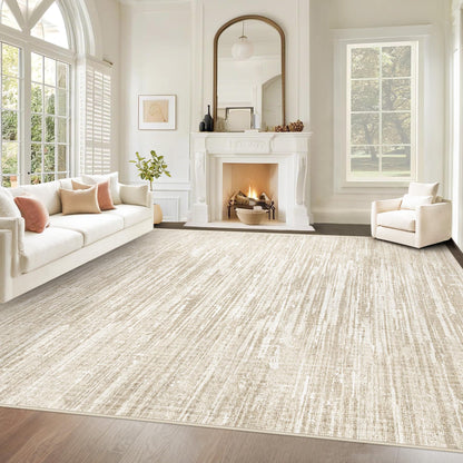 Living Room Rugs 8x10: Washable Moroccan Geometric Boho Rug Farmhouse Non Slip Stain Resistant Large Rug Low Pile Soft Carpet for Bedroom Dining Room Children Room (Beige,8'x10')