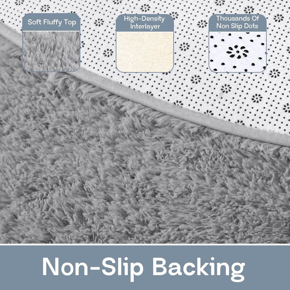 LOCHAS Bedroom Rug 2.6' x 5.3', Grey Fluffy Shaggy Area Rug for Kids Room