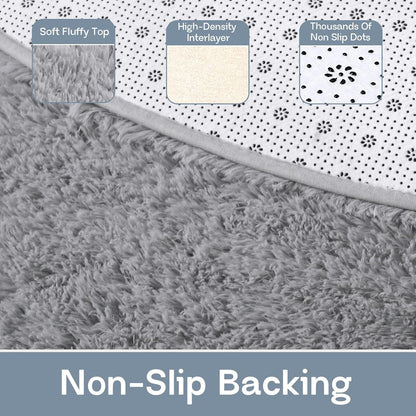 LOCHAS Bedroom Rug 2.6' x 5.3', Grey Fluffy Shaggy Area Rug for Kids Room