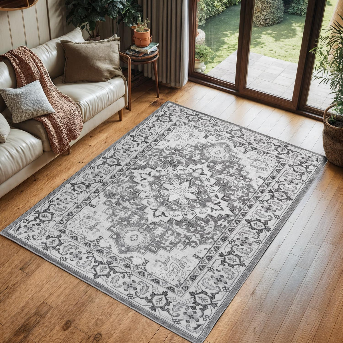 Lofus 5x7 Area Rugs for Living Room Bedroom, Soft Boho Carpet Floral Brown